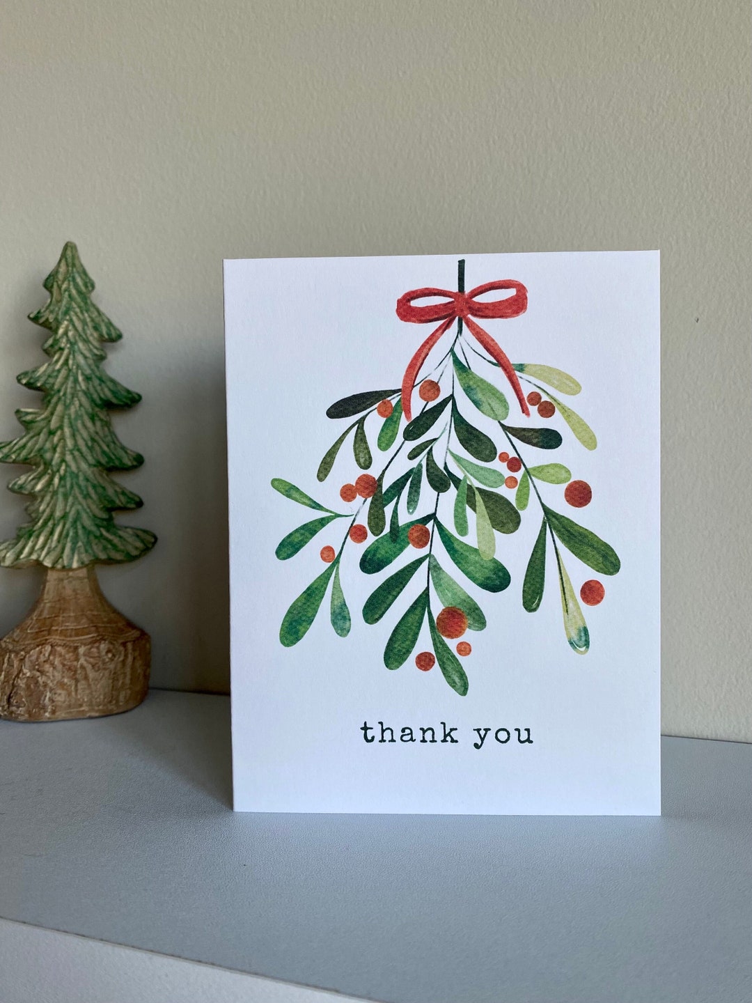 Christmas Thank You Note Watercolor Holly Card Holiday Thank You Note