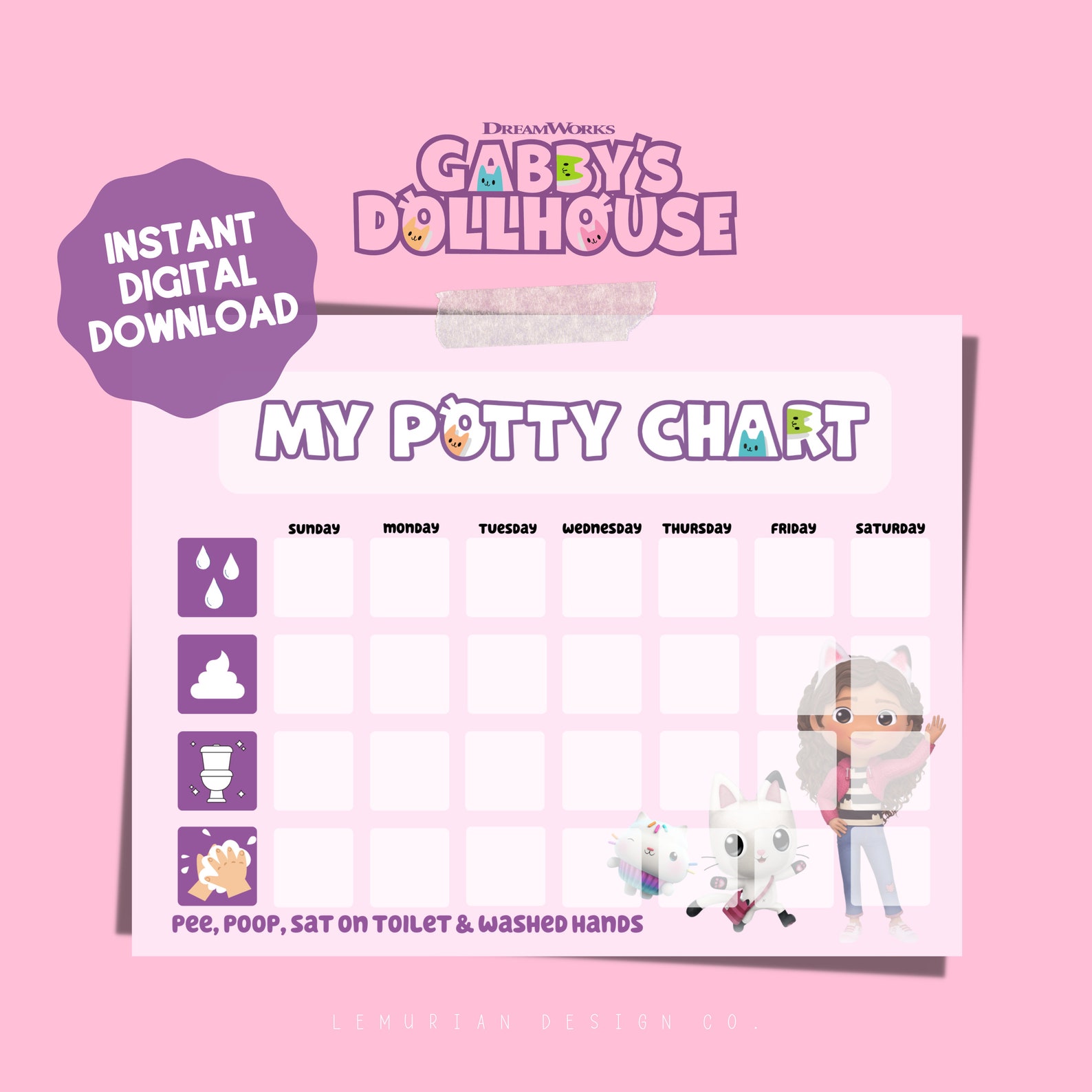Gabby's Dollhouse Potty Training Sticker Reward Chart Etsy Finland