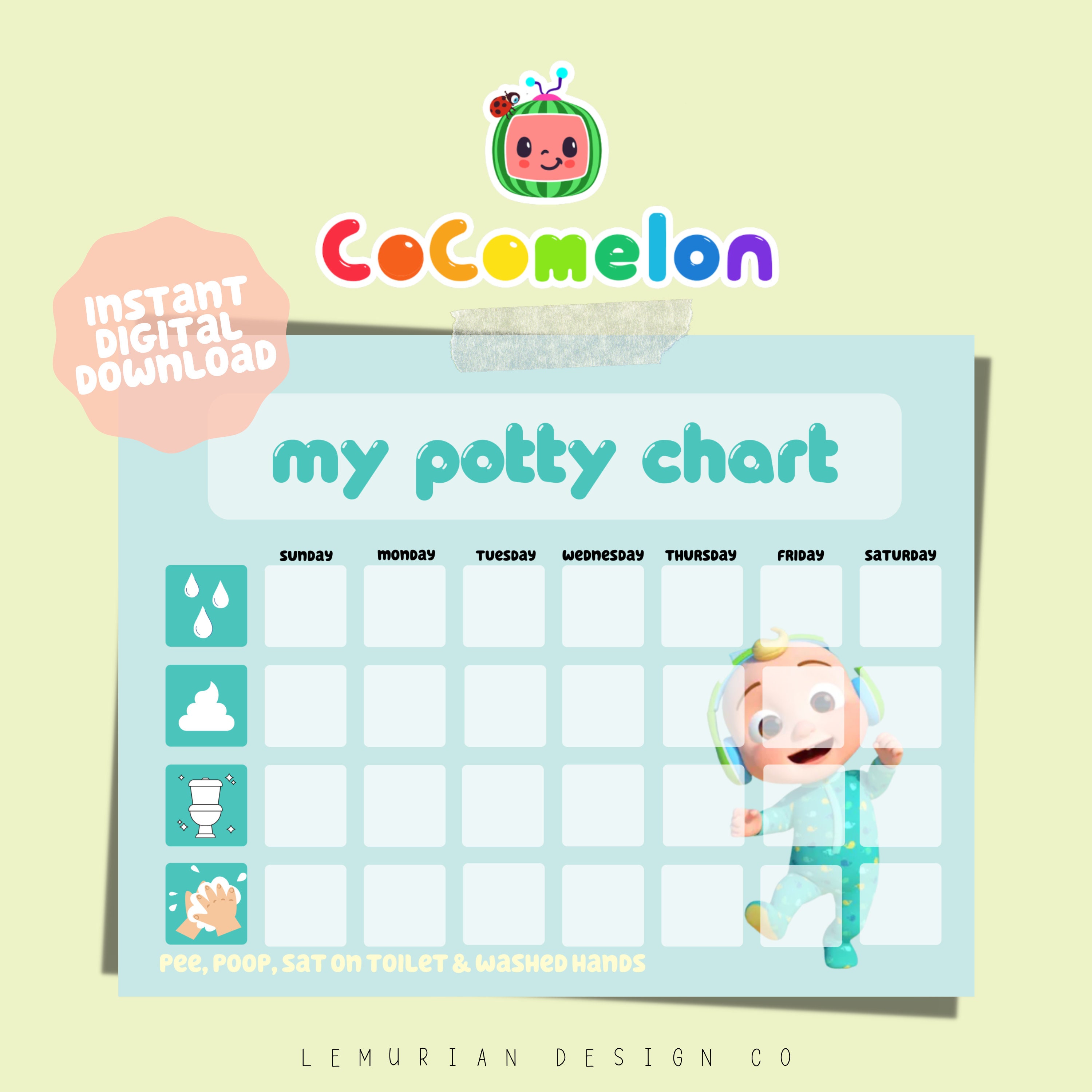 Cocomelon Potty Chart For Kids Toddler Bathroom Reward Etsy UK