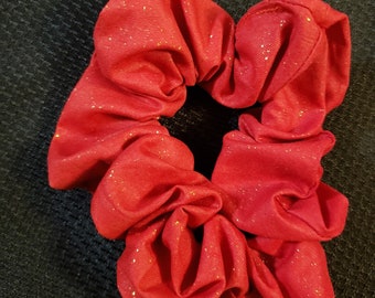 B3G1 Free, Red with Gold Glitter Scrunchie, Ponytail, Scrunchies, Sparkle Fabric, Scrunchie Hair Tie