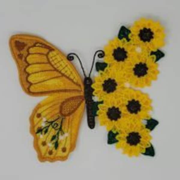 Magnet, Sunflower Butterfly Magnet, Embroidered Magnet, Embroidered Sunflower Butterfly Magnet, Free Standing Lace Magnet, Lace Magnet