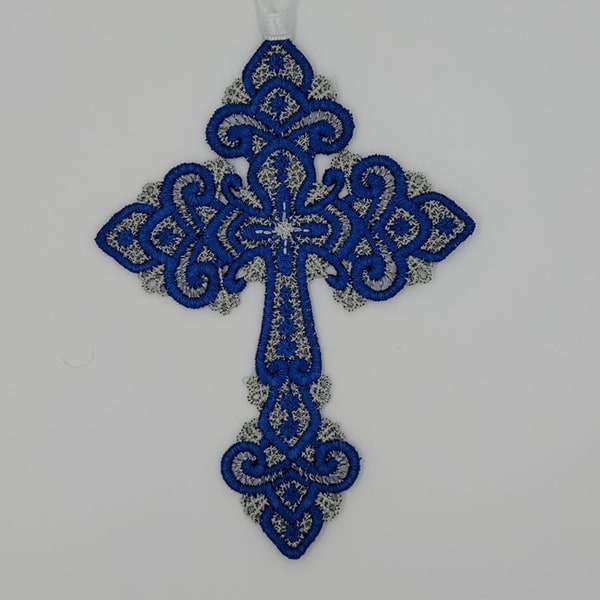 Cross, Embroidered Cross, Free Standing Lace, Cross Ornament, In Memory Cross, Embroidered