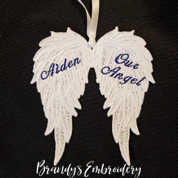 In Memory Angel Wings, Free Standing Lace, Angel Wings, Angel Wings Ornament, Embroidered