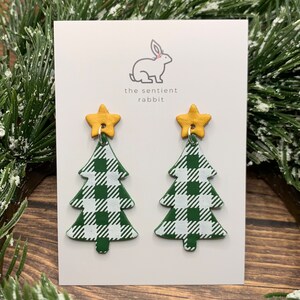Plaid Christmas Tree Polymer Clay Earrings