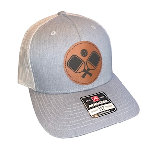 Pickleball - Trucker Hat - Laser Engraved Leather Patch - Richardson 112 - Father’s Day Gift - Gifts for Him