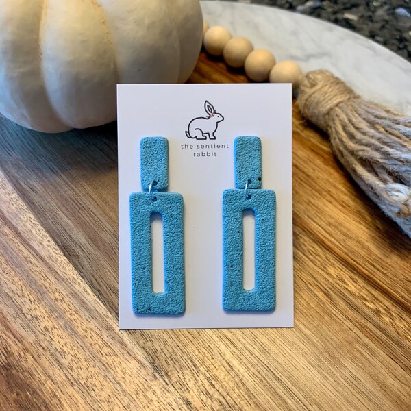 Polymer Clay Blue Rectangle Earrings - Stone Specks - Light Blue - Mother’s Day gifts for her