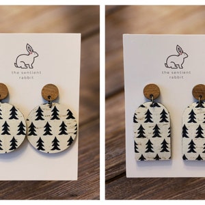 Black & White Christmas Tree Cork Earrings