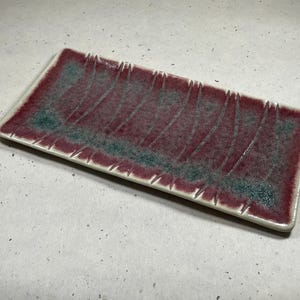 Handcrafted Rectangle Stoneware Sushi Plate or Miscellaneous Side Dish in Strawberry Rhubarb