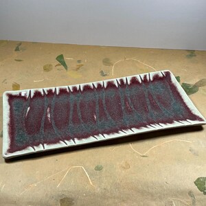 Handcrafted Rectangular Stoneware Sushi Plate or Serving Side Dish in Strawberry Rhubarb
