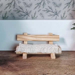 Wichtel accessories for Wichtel door Wichtel garden bench with hand-knotted macrame seat cushion