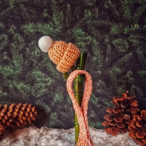 Gnome door Gnome accessories Knitted Gnome hat with pompom and scarf with fringes