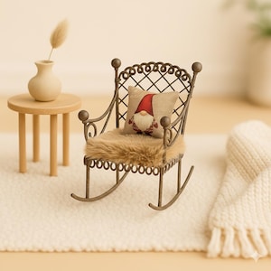 Miniature metal rocking chair – detailed dollhouse furniture | Handmade gnome accessory | Vintage dollhouse decoration