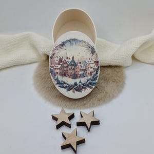 Weihnachtsgeschenk nostalgische Holzdose mit Motiv auf Deckel Geschenkverpackung Schmuck Aufbewahrung