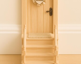 Miniature gnome staircase with wooden handrail scale 1:12 | Handmade gnome accessories | Dollhouse decoration accessories for gnome doors