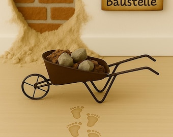 Miniature metal wheelbarrow – gnome accessory | Dollhouse garden decoration 1:12