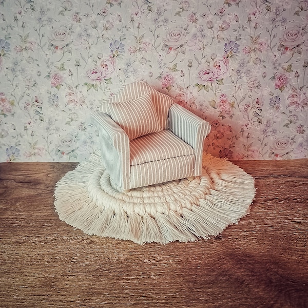 Gift miniature upholstered armchair with cushions and wooden furniture feet