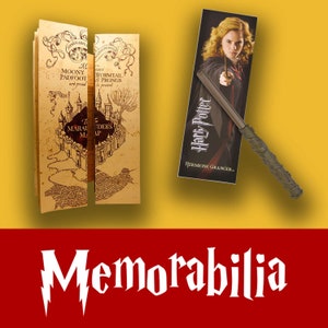 May include: A set of Harry Potter memorabilia featuring a vintage-style map with the text "The Marauders Map" and a bookmark with the text "Harry Potter" and "Hermione Granger".