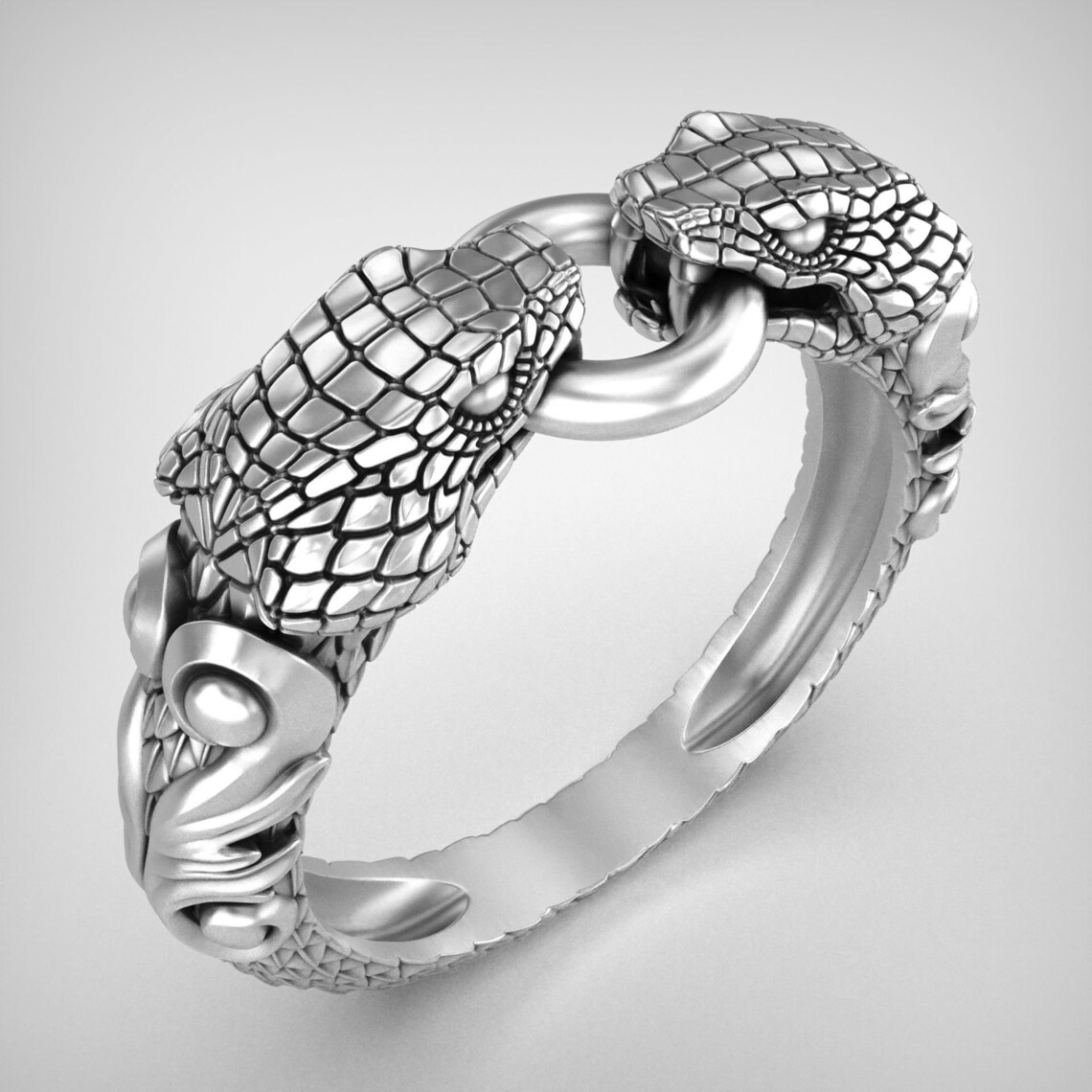 925 Sterling Silver Two Snake Head Ring Snake Handmade Etsy