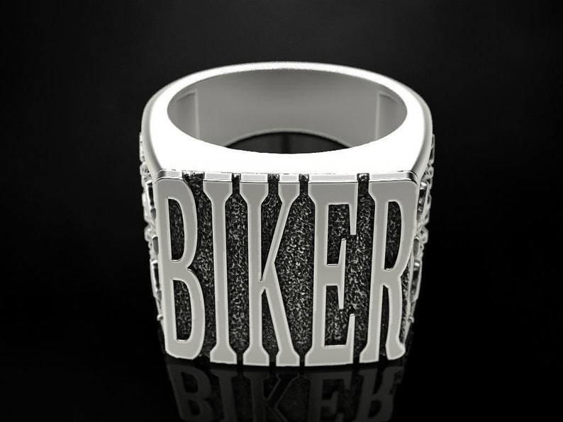 925 sterling silver gift for your bike lovers friends,. biker ring unique band stone amazing looking biker writing in letter ring