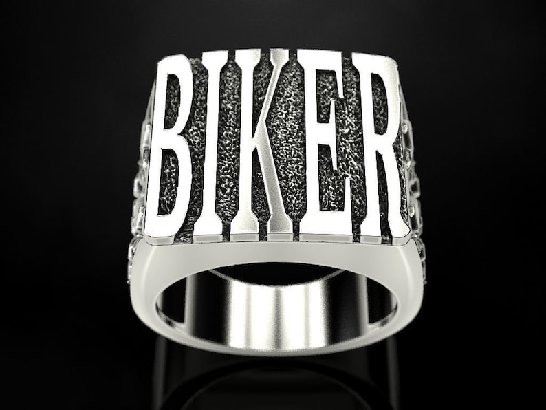 925 sterling silver gift for your bike lovers friends,. biker ring unique band stone amazing looking biker writing in letter ring