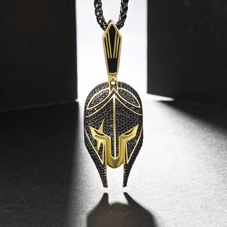 925 sterling silver black and warrior helmet iced pendent,diamond warrior mask pendent,gothic diamond ring,yellow and black stone pendent.