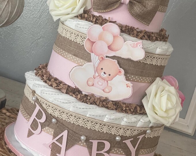 Teddy Bear Diaper Cake, Can Bearly Wait Baby Shower Centerpiece, Girl ...