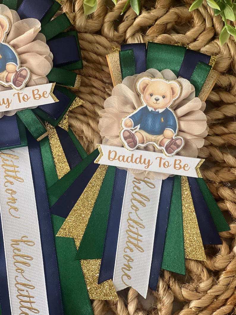 Teddy Bear Baby Shower Corsage, Navy and Green Teddy Bear Pin Bild 9
