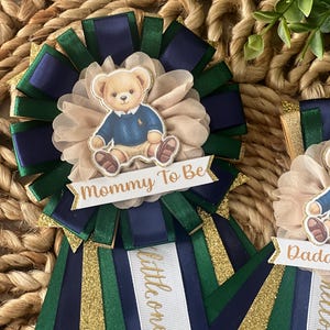 Teddy Bear Baby Shower Corsage, Navy and Green Teddy Bear Pin Bild 8