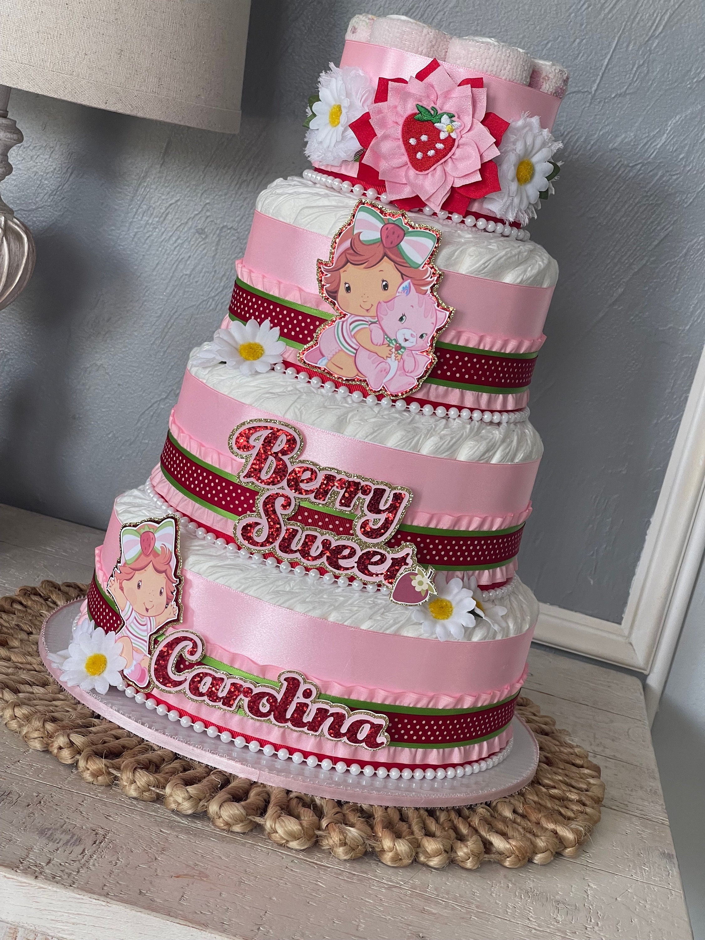 Strawberry Shortcake diaper cake, Baby strawberry shortcake diaper cake, Strawberry diaper cake Strawberry shortcake baby shower centerpiece