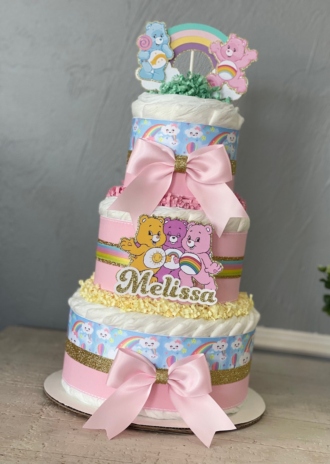 Care Bears Diaper Cake, Care Bears Baby Shower Centerpiece, Rainbow