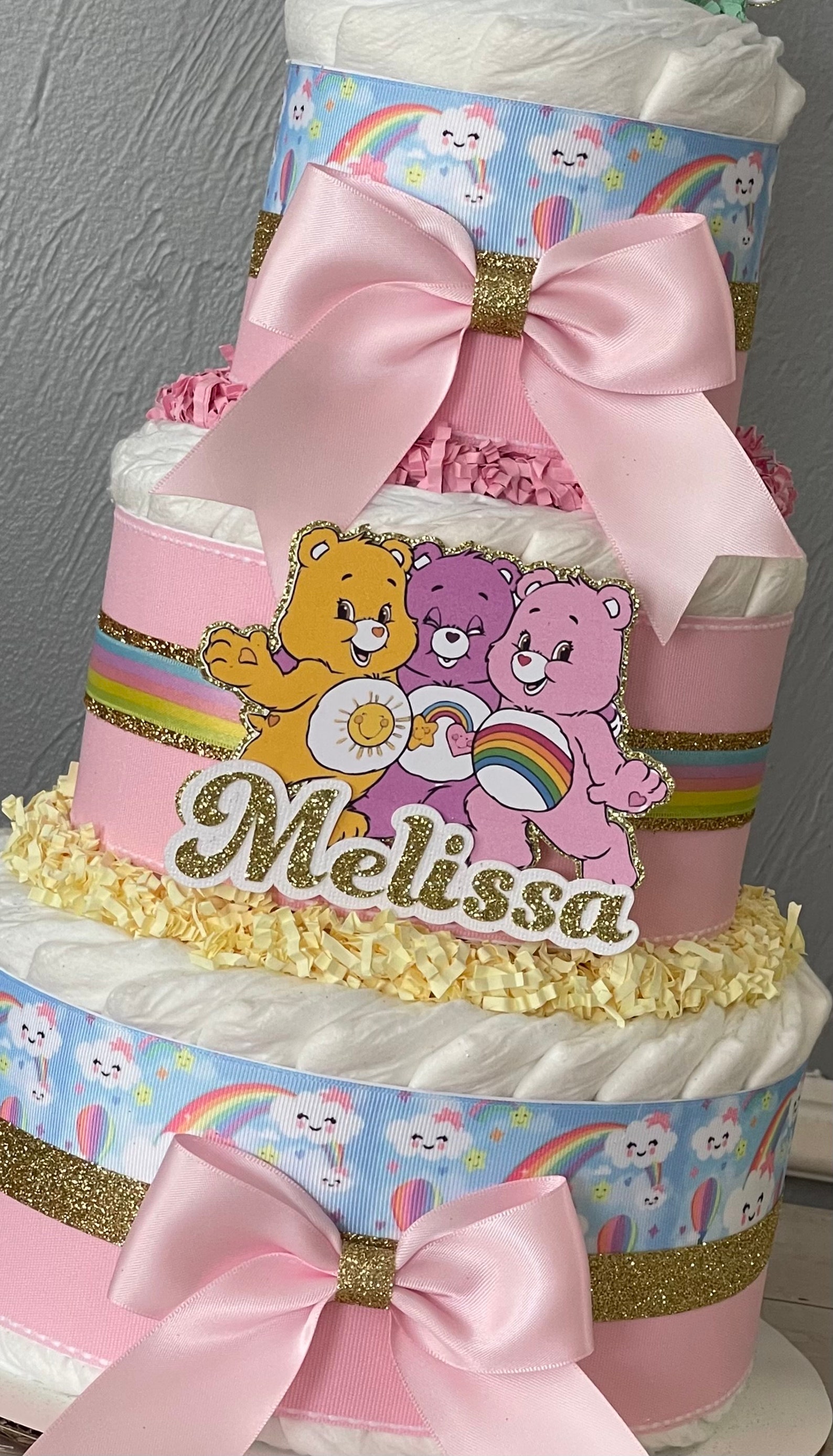Care Bears Diaper Cake, Care Bears Baby Shower Centerpiece, Rainbow