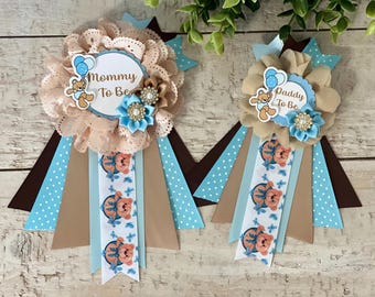 Teddy Bear Baby Shower Corsage: Blue Bear Mommy-to-Be Pin