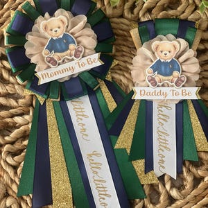 Teddy Bear Baby Shower Corsage, Navy and Green Teddy Bear Pin Bild 7