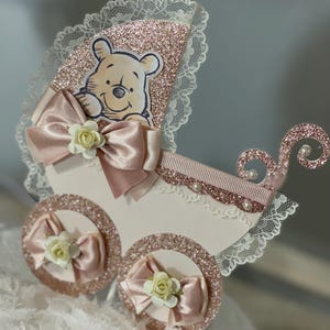 Winnie the Pooh baby shower cake topper, Girl Pooh baby cake topper, Rose gold Pooh cake topper, Baby shower cake topper, Baby buggy cake