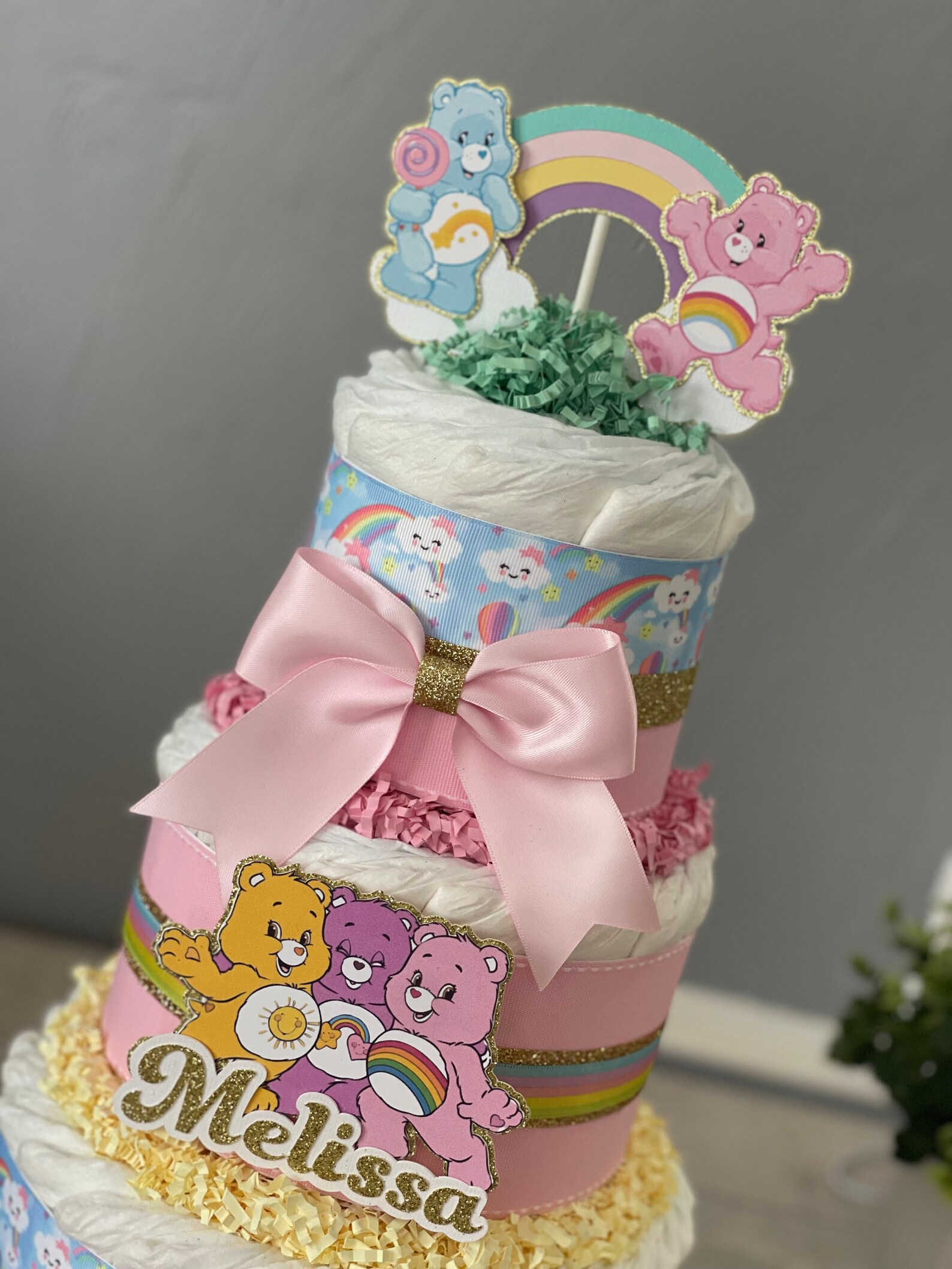 Care Bears Diaper Cake, Care Bears Baby Shower Centerpiece, Rainbow