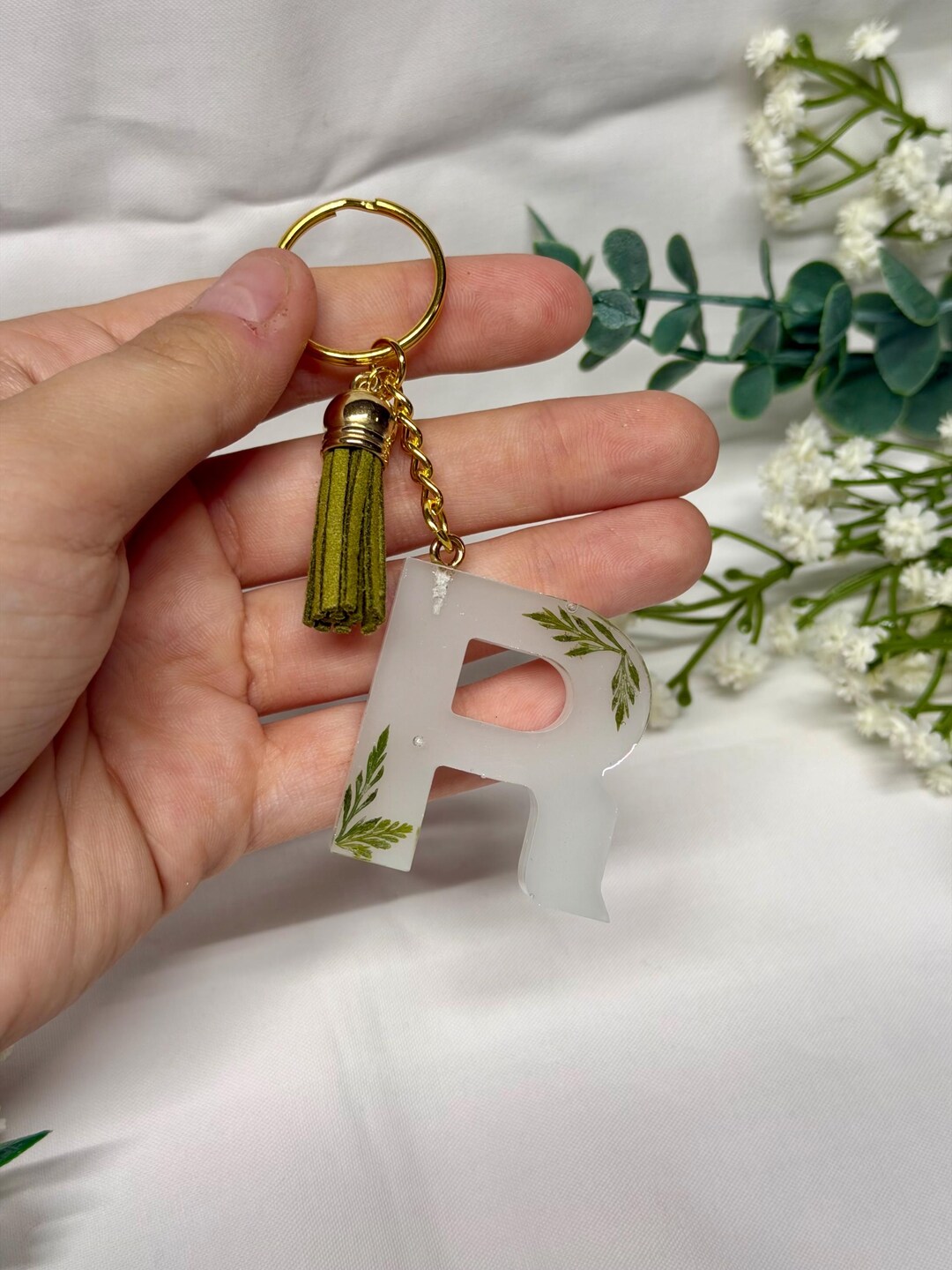Fern Lettering R Personalized Resin Letter Keychain: Pressed Fern Floral Monogram - Etsy