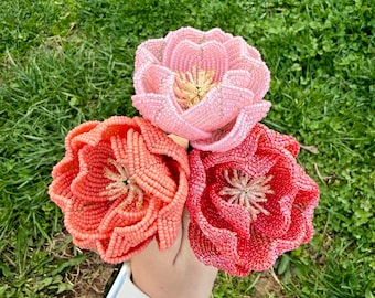 French Beaded Peonies - Beaded Flowers - Unique Home Decor - Aesthetic Decor - Artificial Flower Bouquet - Beaded Plants - French Beading