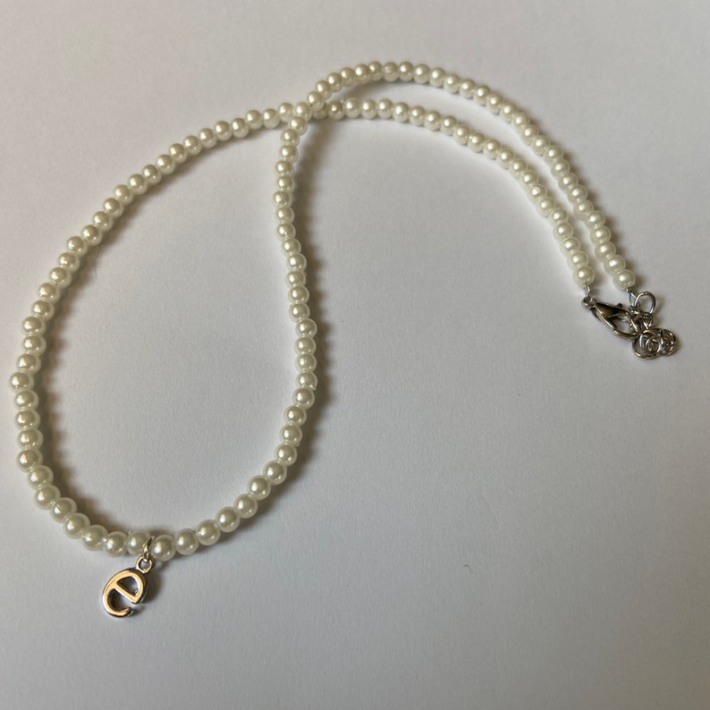 Simple Pearl Beaded Necklace with Initial Charm