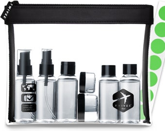 TWIVEE - Neceser transparente con juego de botellas de viaje - 1 litro - Set de viaje - Unisex - Set de viaje transparente - Líquidos para equipaje de mano