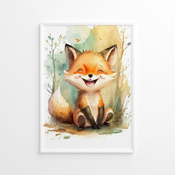 Nursery poster, cute fox, nursery decoration, digital download, printable, many ISO formats, baby room art, high resolution