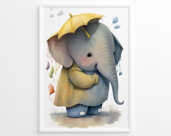 Kinderzimmer Poster, kleiner süßer Elefant, Kinderzimmer Dekoration, digitaler Download, druckbar, DIN-Formate, Babyzimmer Kunst, Safari