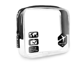 TWIVEE - Transparenter Kulturbeutel  - 1 Liter - Transparent - Unisex - weiß, schwarz, blau, pink und türkis - TSA konform!