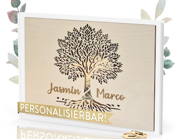 TWIVEE - Gästebuch personalisiert - für Hochzeit, Geburtstag, Babyparty, Ferienwohnung etc. - 100 blanko Seiten weiß - Hochzeitsalbum