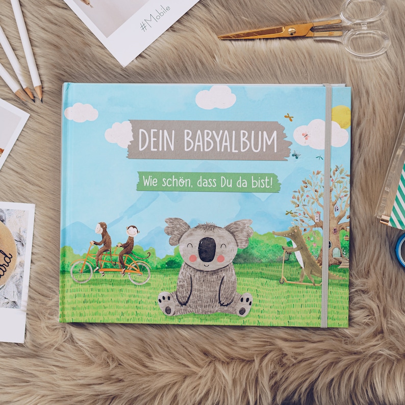 TWIVEE Babyalbum Babybuch zum Eintragen Mädchen und Jungen Baby Erinnerungsbuch für das erste Jahr Koala Design Bild 7