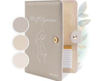 TWIVEE - Mutterpasshülle (Silhouette) -  Taupe - Organizer mit Magnetverschluss - Deutscher Mutterpass - Mutter-Kind-Pass inkl. Notizblock