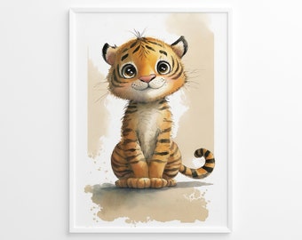 Kinderzimmer Poster, kleiner süßer Baby Tiger, Kinderzimmer Dekoration, digitaler Download, druckbar, DIN-Formate, Babyzimmer Kunst, Safari