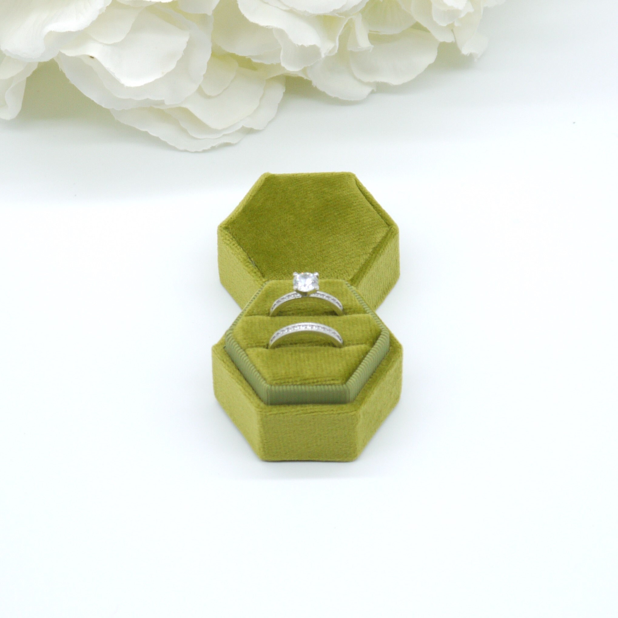 Hexagon Velvet Double Ring Box Light Green Wedding Ring Box Etsy