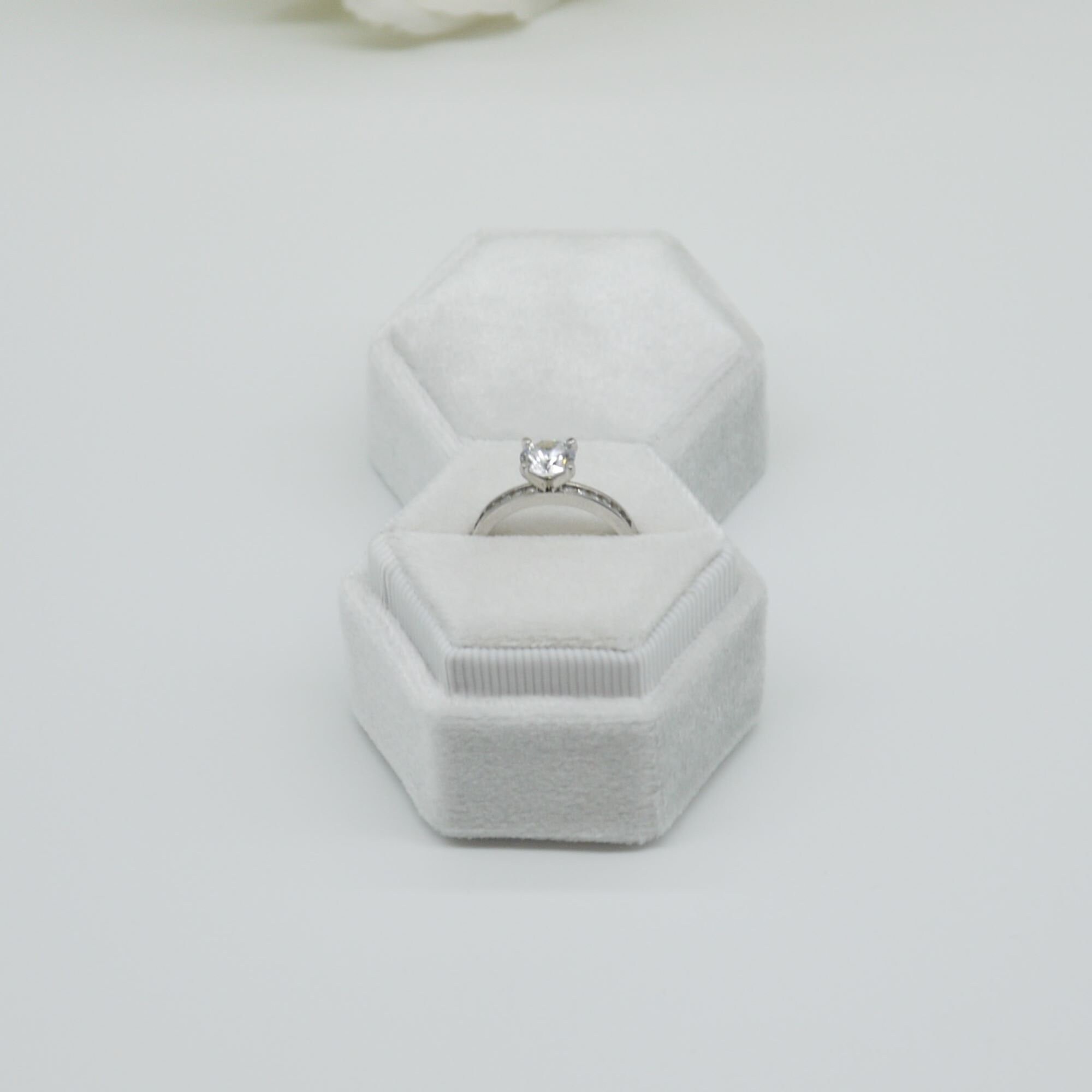 Hexagon Single Velvet Ring Box Ivory Valentines Day - Etsy UK