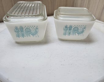 Vintage Pyrex Amish Turquoise Butterprint Refrigerator Boxes Set of 2