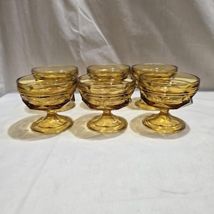6 Vintage Anchor Hocking Fairfield Amber Sherbert Goblets